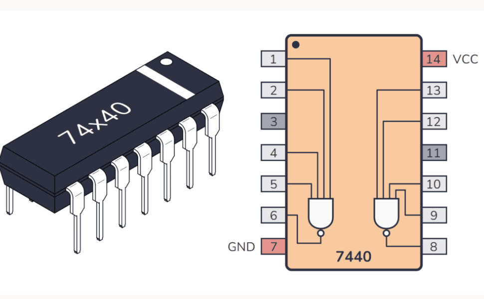 IC 7440 – Dual 4-Input NAND Gate with Open-Collector Outputs (Pack of 2)